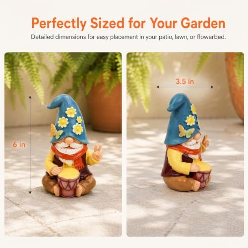 2Pack Garden Gnome Outdoor Statue, Fun Guitar and Drum Dwarf Rock Music Decoration, 6'' Hand Drawn Resin, Unique Home Gift for Music Enthusiasts and Gardeners - Image 3