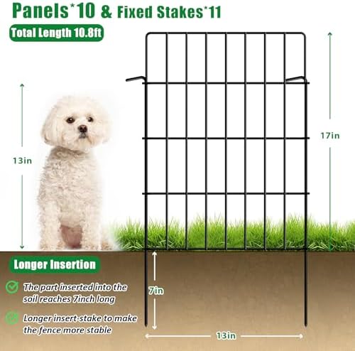 10 Pack Garden Fence Animal Barrier Fencing 1.44 inch Spacing Total 10.8ft (L) x 24in High Rustproof Metal Wire Yard Blocker Dog Fences Border for Outdoor Flower Bed Landscape Fencing Decor Black - Image 2