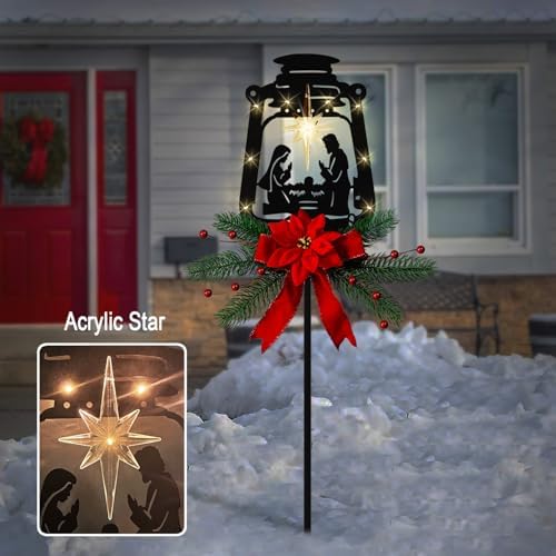 WAIU Solar Powered Metal Nativity Scene Garden Stake, Waterproof Outdoor Christmas Silhouette Yard Decor - Image 2
