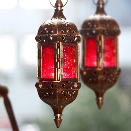 Moroccan Hanging Candle Lanterns, 2Pcs Metal Tea Light Holders, Moroccan Lantern for Living Room Balcony Patio Halloween Christmas Decorations - Image 3