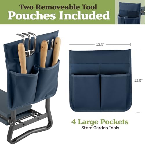 Pure Garden Garden Kneeler and Seat - Kneeling Pad Garden Stool with Tool Pouches - Gardening Gifts for Mom, Dad, Seniors, or Grandparents (Blue) - Image 3