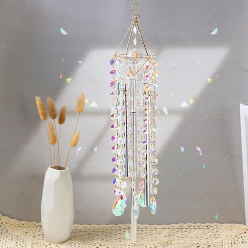 Crystal Wind Chimes - Glass Wind Chimes for Outside, Outdoor Crystal Suncatcher with Tuned Tubes, Reflective Windchimes Outdoors Unique, Hanging Prism Rainbow Maker Chandelier Home Decor Gift - Image 2