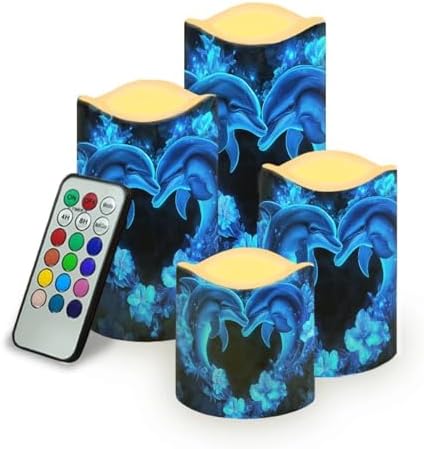 Cute DolphinSet Flameless Candles with Remote Control and Color Changing Indoor Electric Candles for Holiday Home Fireplace Kitchen Decor Pack of 4 Fake Candles by Uorisanigo