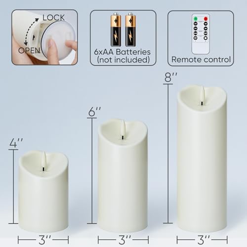 Homemory Flameless Candles with Timer and Remote Control, Battery Operated LED Candles, Realistic Fake Plastic Candles for Wedding, Festival, Home Decor, Waterproof Outdoor, D3”H4”6”8” - Image 7