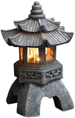 Solar Pagoda Garden Statue, Resin Outdoor Lantern with Auto Light(Dome) - Image 3