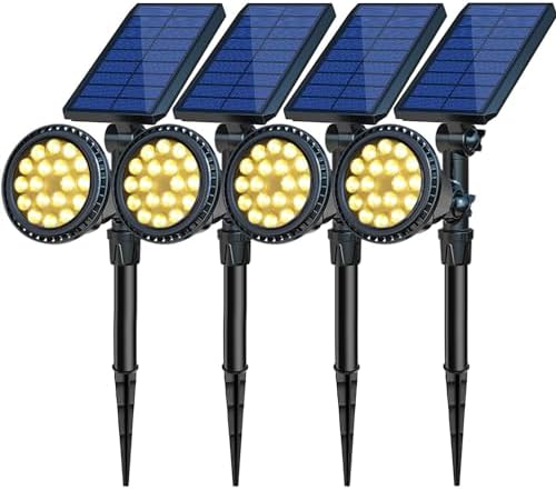 Solar Spotlights, 18 LED Solar Lights Outdoor Waterproof, 2 Mode Soft Warm White Landscape Lighting Auto On/Off Spot Lights for Flag Pole Garden Yard Tree Driveway Pool, 4 Pack by OSORD