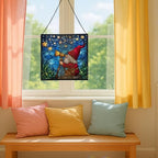 Star Gazer Gnome Stained Glass Suncatcher – Square Hanging Window Panel for Home or Greenhouse – Whimsical Glass Art Gift for Garden Lovers, Christmas, Halloween, Father Days j9i2JX - Image 5