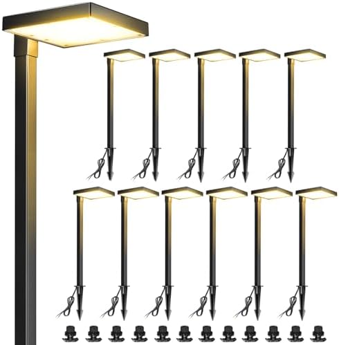 LUTEC 12 Pack Low Voltage Pathway Lights, Aluminum 12V Landscape Lighting with Connectors，IP65 Waterproof Anti-Glare Wired LED Pathway Lights, 5W 500LM Warm White 3000K for Pathway, Yard, Garden by LUTEC