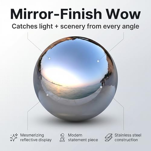 Lulu Decor, Size 16 Silver Stainless Steel Gazing Mirror Ball, Smooth Reflective Shiny Garden Decoration Globe - Image 2