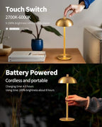 12" Cordless Table Lamps Set of 2, Gold Modern Portable Desk Lamp - Image 4