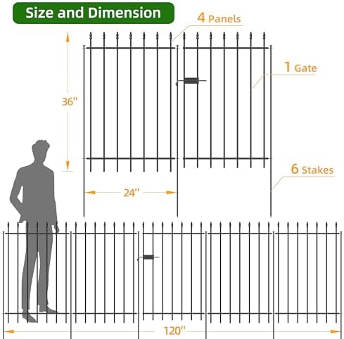 Decorative Metal Garden Fence with Gate 36" x 10', Dog Fence Outdoor - Image 3