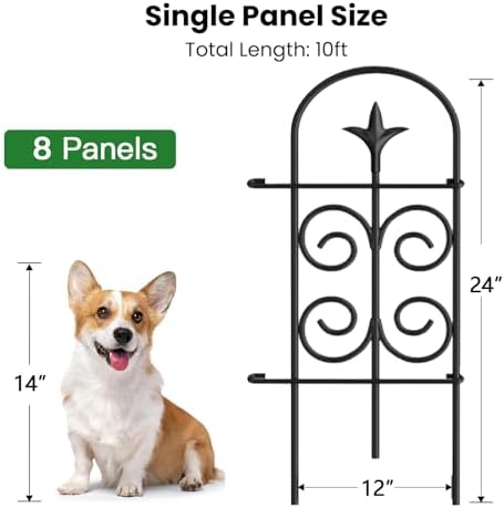 AMAGABELI 8 Panels 24in(H)×10ft(L) Decorative Garden Fence No Dig Rustproof Metal Pre-Linking Fence Panels Garden Edging Border Animal Barrier Fencing for Flower Beds Yard Patio Outdoor Decor Black - Image 3