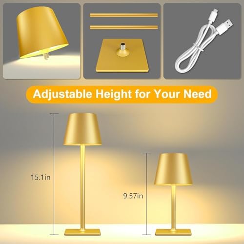 Yogaret Gold Rechargeable Cordless Table Lamp, Battery Operated, 2 Pack - Image 4