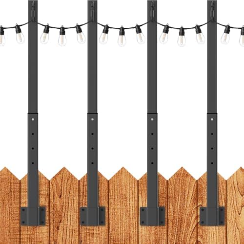 LETIANPAI 2.8Ft String Light Poles 4 Pack,Light Poles for Outside Lights,Outdoor with Fence Brackets Hanging Lights,Metal Stand Deck Patio Backyard by LETIANPAI