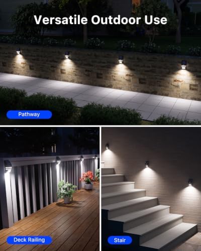 4 Pack Metal Solar Fence Lights Cool White Lamp with Motion Sensor - Image 5