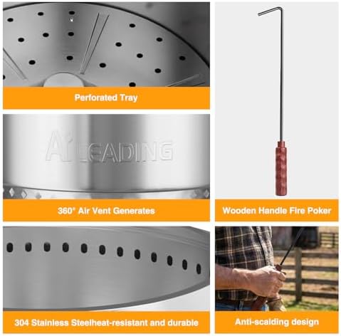 20 Inch Smokeless Fire Pit with Removable Ash Pan, Fire Pits for Outside Wood Burning, Portable Bonfire Outdoor Firepit, Bag & Poker Included, Stainless Steel (Silvery- with Legs-Fire Pit) - Image 4