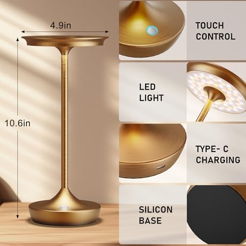 LED Cordless Table Lamp 6000mAh Rechargeable Battery Outdoor Light Bronze - Image 6