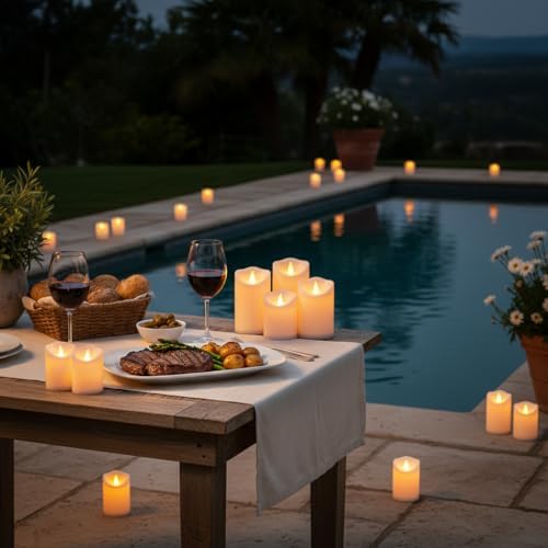 Artmarry Flameless Candles Outdoor Indoor Pillars Battery Operated Flickering Candles Include 10-Key Remote Timer 400+ Hours by 2 AA Batteries (White Candle - Warm Light, 3" D x 4"|5"|6" H - 24 Pack) - Image 2