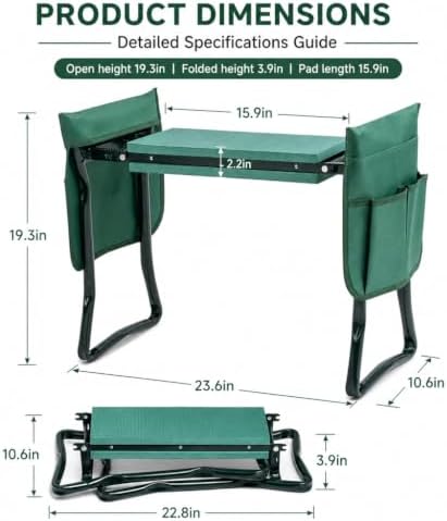 Garden Kneeler and Seat, Foldable Kneeling Stool with Thicker EVA Foam Pad, Heavy Duty Bench with Tool Pouch, Gifts for Outdoor Gardening, Fishing, Green, Arbor Day Gift - Image 2