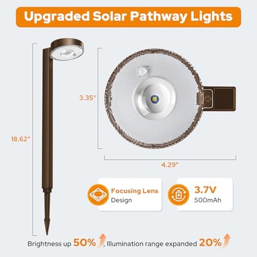 APONUO 12 Pack Solar Pathway Lights Outdoor, 3 Color Temperatures Selectable CCT, Focused Ground Spot Lens, Brighter Up to 12 Hrs IP65 Waterproof Path Lights for Walkway Driveway Yard Garden, Brown - Image 4