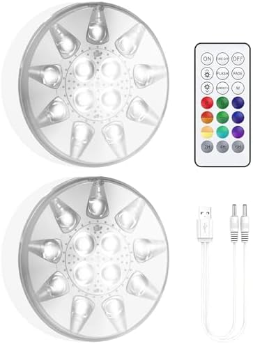 2 Pack Led Underwater Lights with Remote, 7 Cm Submersible Pond Lights, 16 Colors 13 LEDs, Suction Cups, Ip68 Waterproof Rechargeable Pool Lights by LUMINFLY