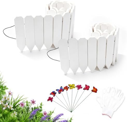 Wood Garden Edging, 9" H x 8 Ft L, 2 Pack, White Garden Fence by YPshuye