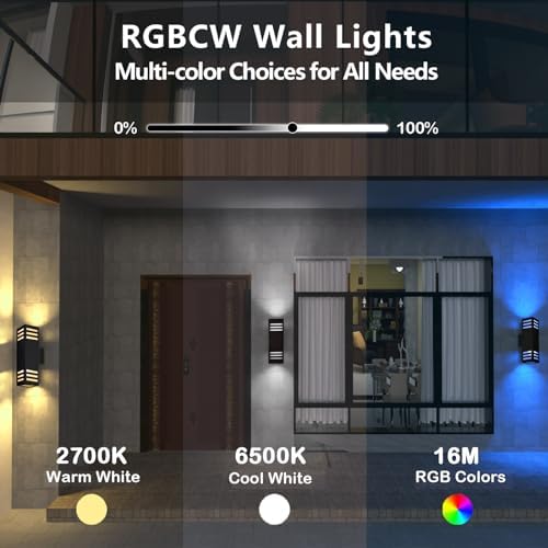 wowlite Smart Outdoor Wall Sconce, Up & Down Color-Changing Lights, 2 Pack - Image 3