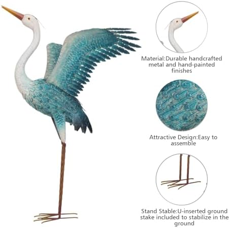 chisheen Garden Statue Outdoor Metal Heron Crane Yard Art Sculpture for Lawn Patio Backyard Decoration,46 inch (2-Pack) (White&Blue) - Image 5