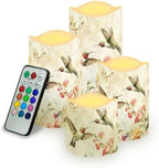 Hummingbird Floral Battery Operated Candles Set of 4 Flickering Flameless Candles with Remote and Timer Color Changing LED Electric Pillar Candles for Home Farmhouse Living Room Decor by Uorisanigo