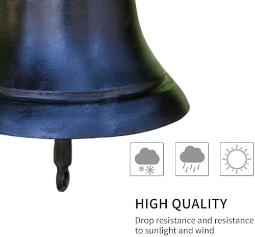 GTPBAO Front Door Iron Cast Hanging Bells, Antique Black Ringing Doorbell, Handcrafted Service Bell for Outdoor Garden Villa Cafe(Bell 12.5cm/4.9in) - Image 4
