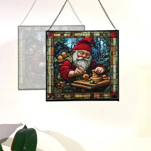 Gnome with Wooden Toys Stained Glass Suncatcher – Square Hanging Window Panel for Home, Garden, Nursery, Halloween, Christmas, Memorial Day – Whimsical Glass Art Gift for Gnome Lovers u59o41 - Image 4