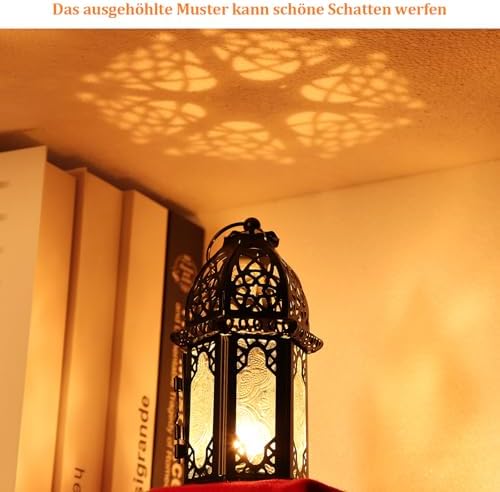 IMAGE Metal Candle Lanterns 6.7" H Hanging Lanterns Moroccan Birdcage Holders with Glass Creative Wedding Home Tabletop Decoration, Black (4) - Image 6