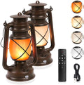 2 Pack Vintage Lantern Flickering Flame Rechargeable LED Retro Camping Lights 4 Modes Remote Control Battery Powered Outdoor Lamp Hanging Lanterns by KINGLEAD
