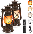 2 Pack Vintage Lantern Flickering Flame Rechargeable LED Retro Camping Lights 4 Modes Remote Control Battery Powered Outdoor Lamp Hanging Lanterns by KINGLEAD