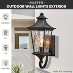 Outdoor Garage Lighting Fixtures 14.6 Inch Outdoor Wall Sconce Light Waterproof Outdoor Light Fixtures Wall Mount with Water Ripple Handmade Glass for Porch 2-Pack E26 Socket - Image 2
