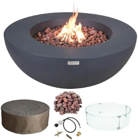 Elementi Lunar Bowl Cast Concrete Fire Table, Outdoor Fire Pit Fire Table Patio Furniture, Dark Gray (Natural Gas) by AMSFireplaceInc