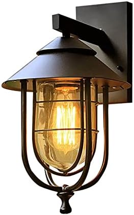 Black 1-Light Outdoor Wall Lantern 1 Pack, Iron Exterior Wall Lamp with Clear Glass Shade Vintage Wall Light Fixtures Wall Mount Kerosene Style Lamp for Porch Yard Garage Room by QIVGXBO