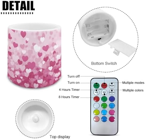 Set of 4 Flameless Candles Valentines Day Stylish Pink Heart Battery Operated LED Candles with Color Changing Timer Remote Control Tea Lights for Wedding Home Decorations - Image 2
