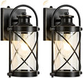 Dusk to Dawn Outdoor Wall Lights Fixtures, Waterproof Exterior Lighting with Photocell Sensor, Vintage Black with Gold Trim Metal Cage Lantern, Outside Lights for House Porch Patio Garage, 2 Pack by OKELI