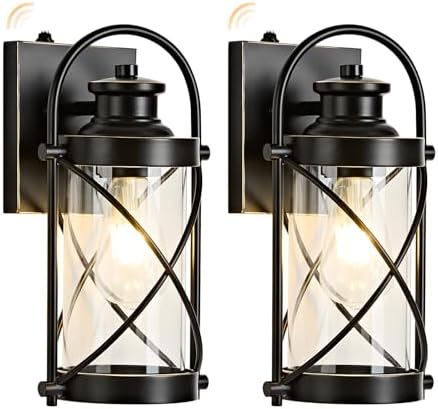Dusk to Dawn Outdoor Wall Lights Fixtures, Waterproof Exterior Lighting with Photocell Sensor, Vintage Black with Gold Trim Metal Cage Lantern, Outside Lights for House Porch Patio Garage, 2 Pack by OKELI