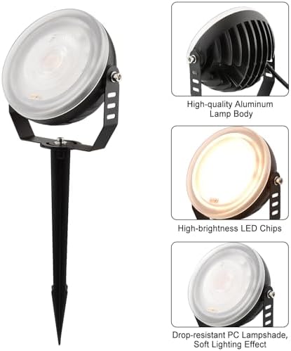 LED Landscape Spotlight, IP67 Waterproof 120V 3000K Edge-Lit Outdoor Spot Light, 270° Adjustable Bracket Thickened Aluminum Light for Yard Garden Tree Architectural Lighting (24 Watts (Gray)) - Image 4