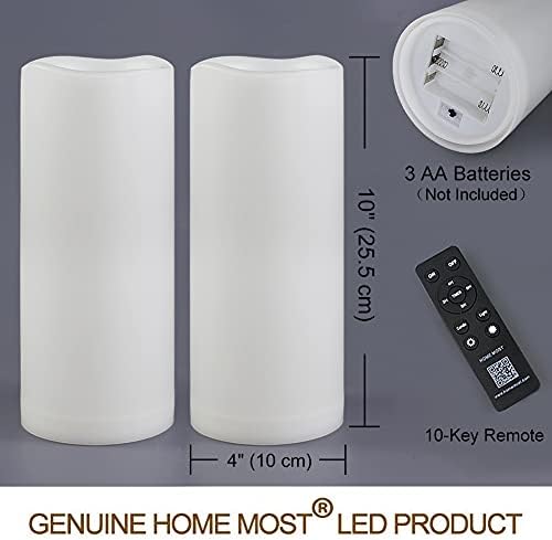 Pack of 2 Large White LED Candles Outdoor 4x10 - Unscented IP65 Waterproof Battery Powered Flameless LED Pillar Candles with Remote and Timer - Battery Operated Flameless Candles Flickering - Image 7