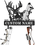 Personalized Deer Hunter Metal Wall Mount & Bow Rack, Custom Deer Hunting Gifts,Outdoor Hunting Decor, Cabin Wall Art, Hunting Room Decor, Lodge Wall Decor, Deer Hunting Accessories with Bow and Rifle Design by HZDSMSIGN