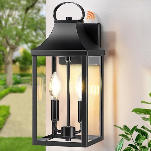 15" Dusk to Dawn Black Outdoor Wall Lantern 2-Light, Black by MYHXQ