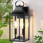 15" Dusk to Dawn Black Outdoor Wall Lantern 2-Light, Black by MYHXQ