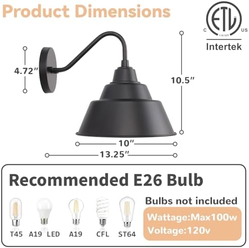 10'' Outdoor Gooseneck Barn Light Fixtures, Farmhouse Outside Wall Sconces - Image 4