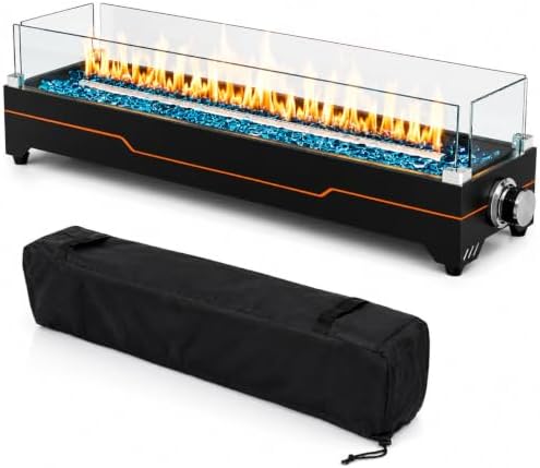 Grisun 28" Table top Fire Pit with Glass Wind Guards for Patio & Camping by Grisun