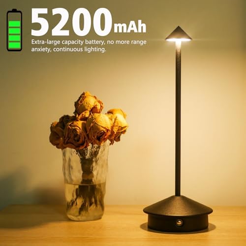 2 Pack Cordless LED Table Lamp, Rechargeable 5200mAH Battery Operated Lamp for Decor, 3 Color Stepless Dimming Desk Lamps, for Restaurant, Bedroom, Outdoor Camping, Coffee Shop, Night Light - Image 4
