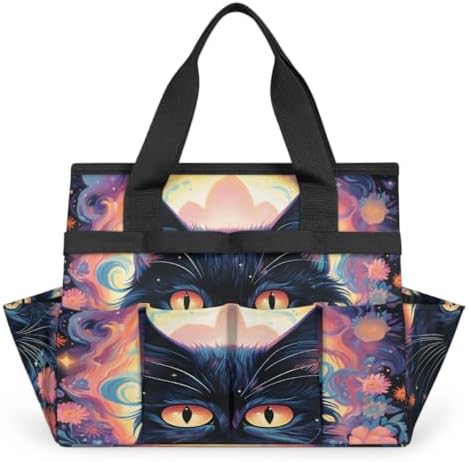 Boho Cat Garden Tool Bag Organizer Heavy Duty Flower Cat Gardening Tote Bag with 10 Pockets for Women Men Gardening Gifts by Home
