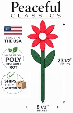 Peaceful Classics Poly Flower Garden Stake, Amish Made, Outdoor Decor, Red - Image 3